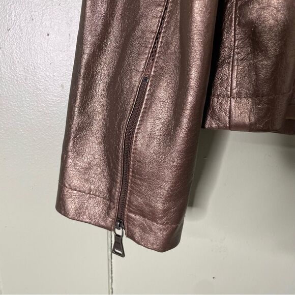 Bernardo Bronze Metallic Zipper‎ Leather Jacket Womens Size Large - Picture 6 of 13